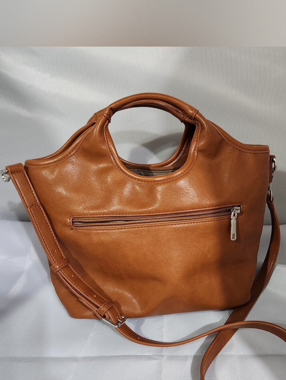 Everyday Tan Shoulder Tote with Front Zip Pocket